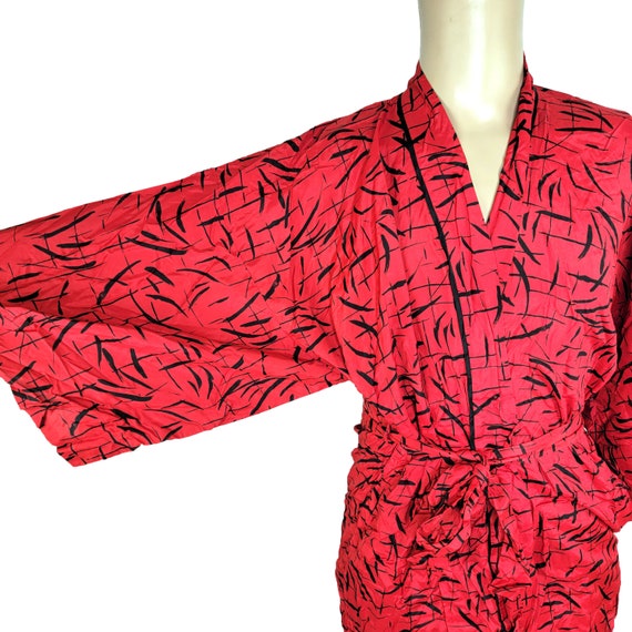 Vintage 90s Nightgown Sleep Shirt Kimono Robe Red… - image 4