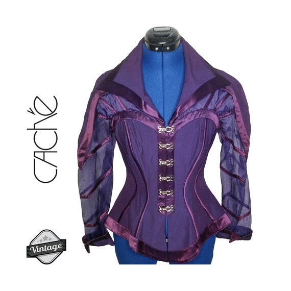 Vintage 80s Cache Purple Corset Sheer Top Jacket M