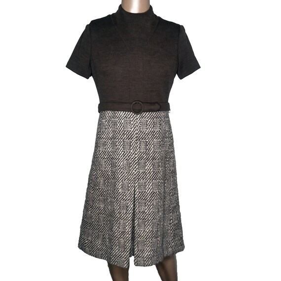 Vintage 50s 60s Brown Wool Tweed Mod Fit and Flar… - image 2