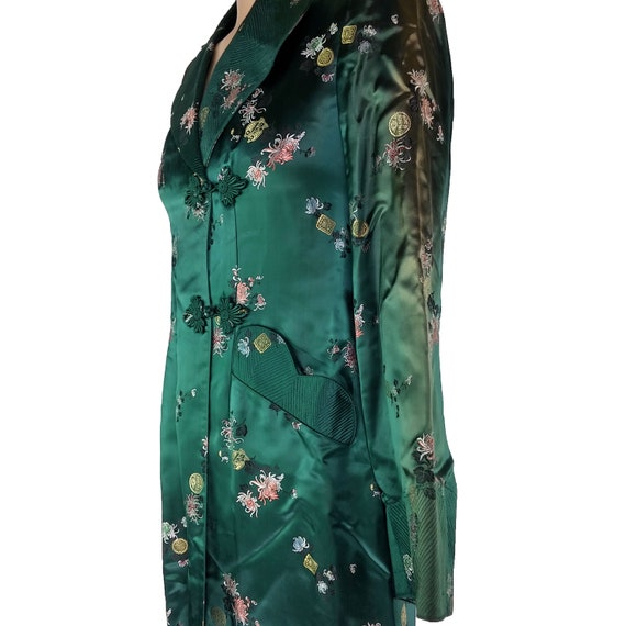 Vintage 59' - 79' Green Brocade Floral Asian Robe - image 9