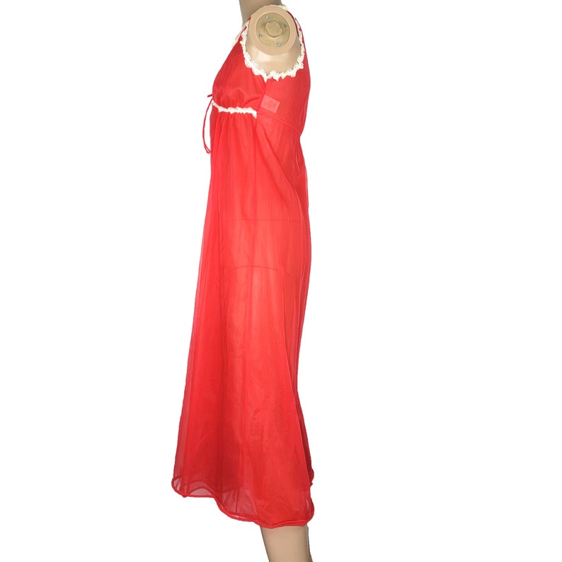 Vintage 70s Dynasty Red Sheer Maxi Nightgown image 4