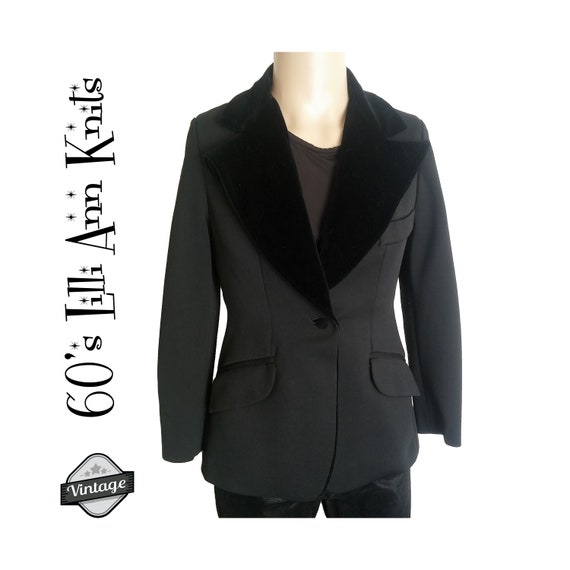 Vintage 60s Lilli Ann Knits Black Velvet Trim Blaz