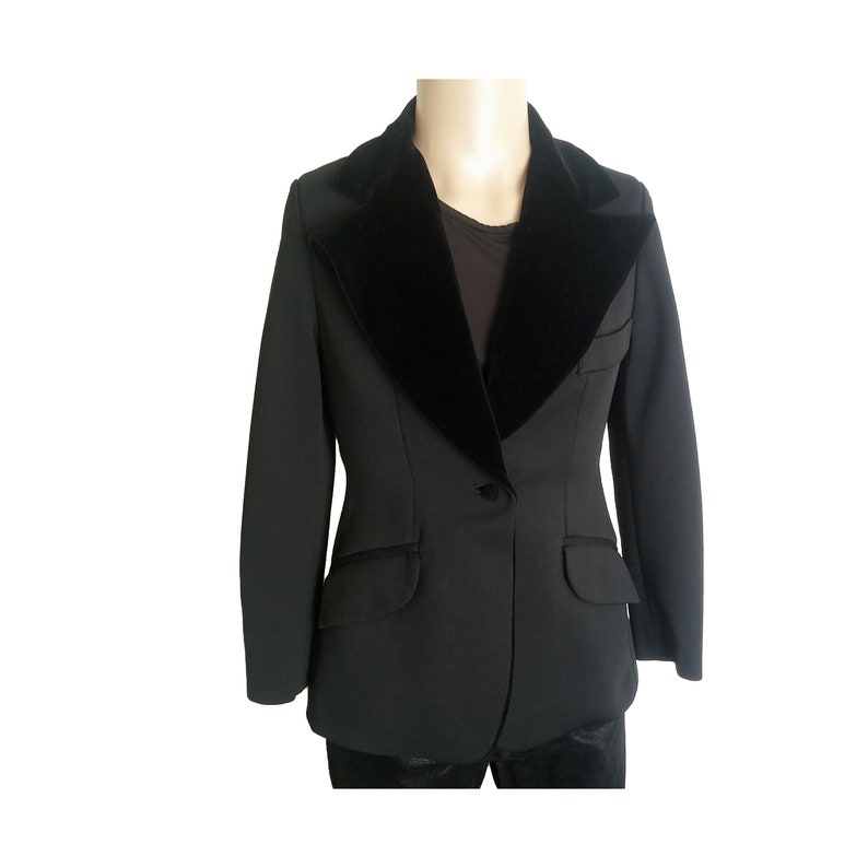 Vintage 60s Lilli Ann Knits Black Velvet Trim Blazer Coat Jacket image 1