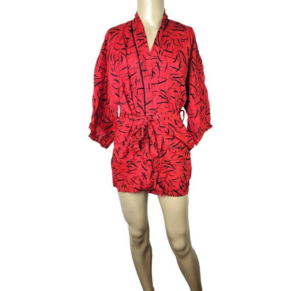 Vintage 90s Nightgown Sleep Shirt Kimono Robe Red… - image 6