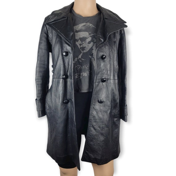 Vintage Black Leather Trench Coat - image 6