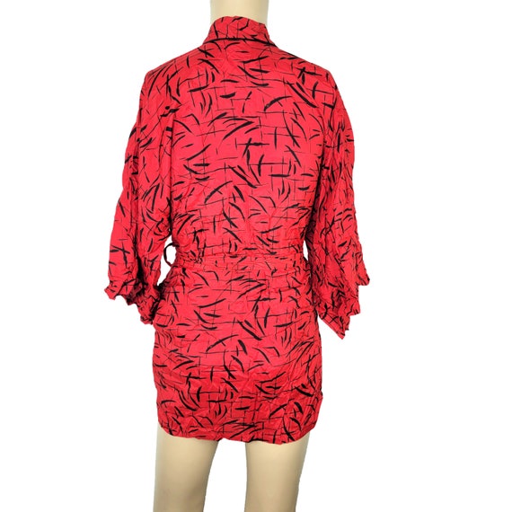 Vintage 90s Nightgown Sleep Shirt Kimono Robe Red… - image 5