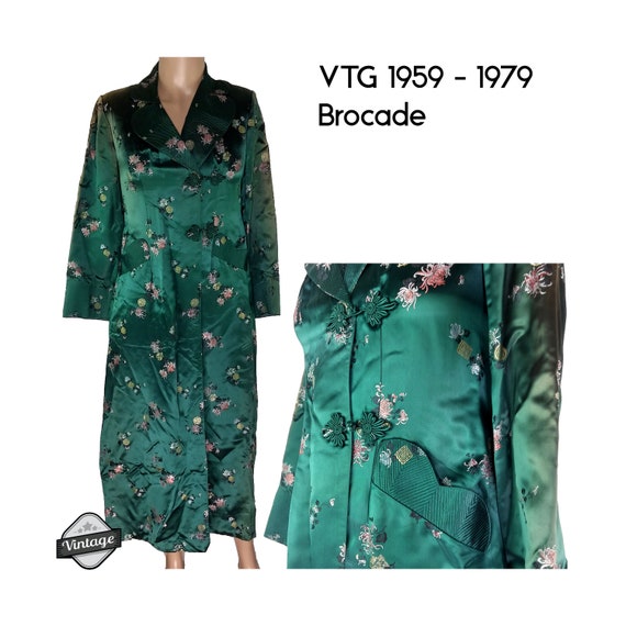 Vintage 59' - 79' Green Brocade Floral Asian Robe - image 1