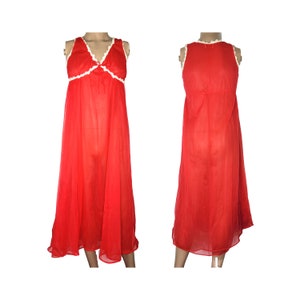 Vintage 70s Dynasty Red Sheer Maxi Nightgown image 1