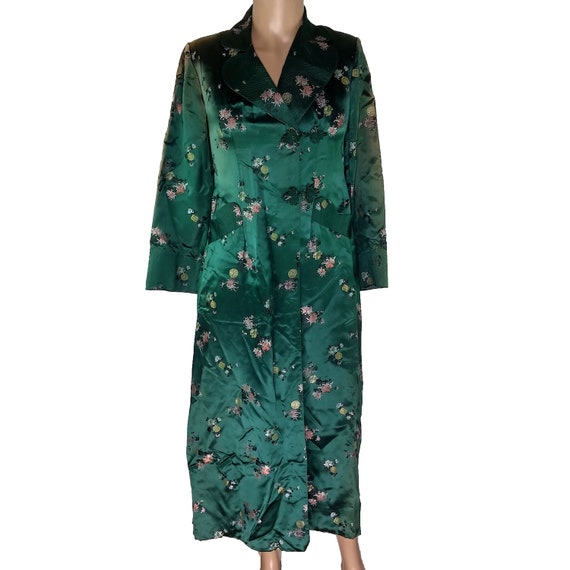 Vintage 59' - 79' Green Brocade Floral Asian Robe - image 2