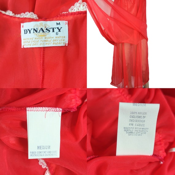 Vintage 70s Dynasty Red Sheer Maxi Nightgown - image 10