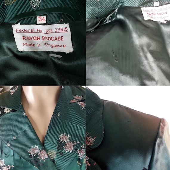 Vintage 59' - 79' Green Brocade Floral Asian Robe - image 6