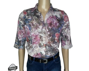 Vintage Floral Eyelet Pastel Button Front Blouse