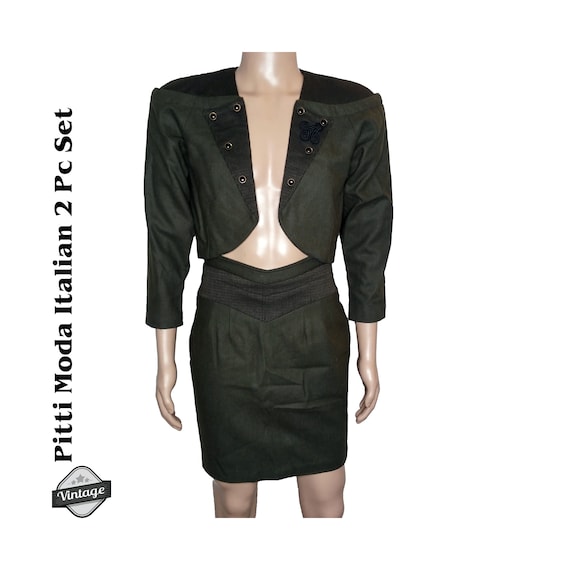 Vintage Pitti Moda Italian 2 Piece Wool Skirt Suit Army Green Etsy