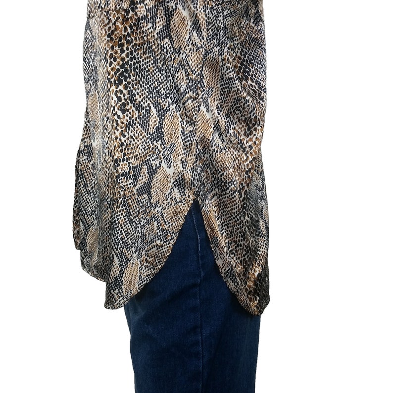 Vintage 80s Marshall Rousso Snake Print Button Front Shirt Blouse Sz Large