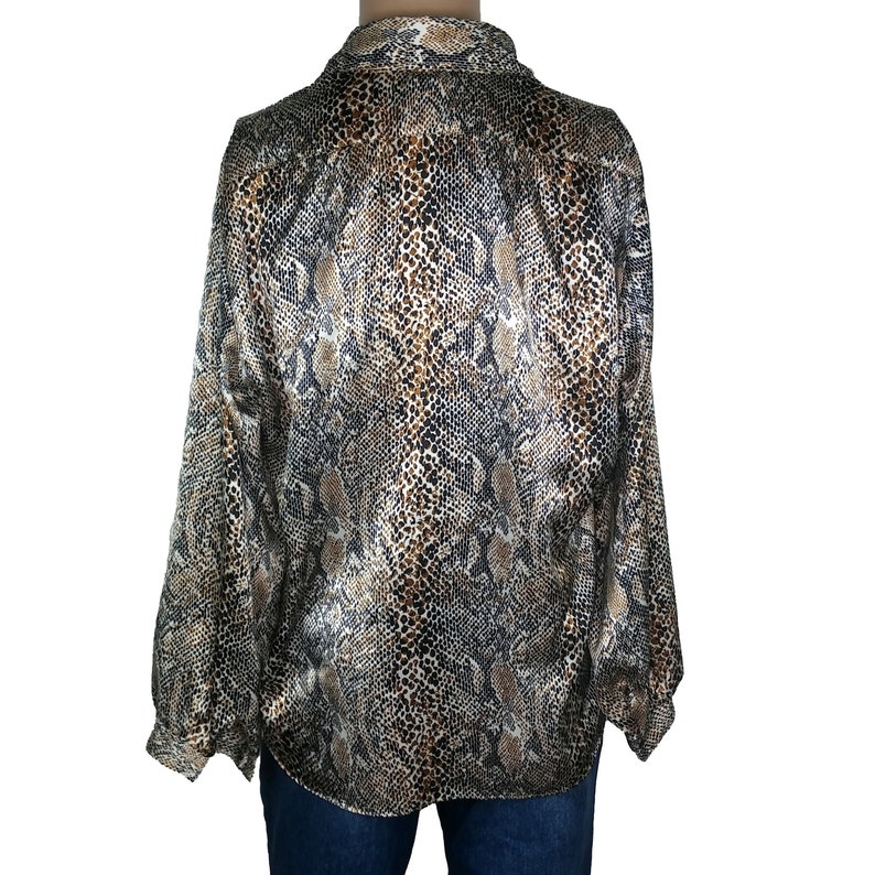Vintage 80s Marshall Rousso Snake Print Button Front Shirt Blouse Sz Large