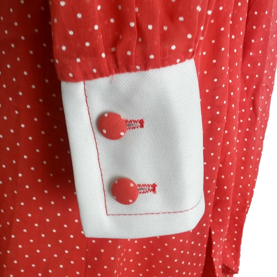 Vintage 60s 70s Red White Polka Dot House Dress M… - image 7