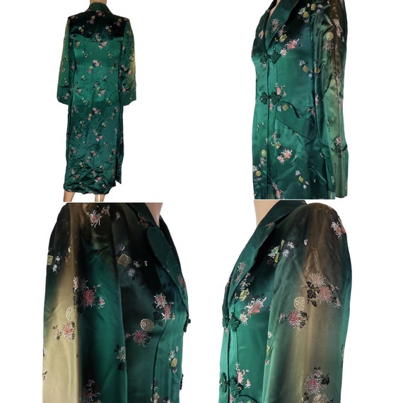 Vintage 59' - 79' Green Brocade Floral Asian Robe - image 7