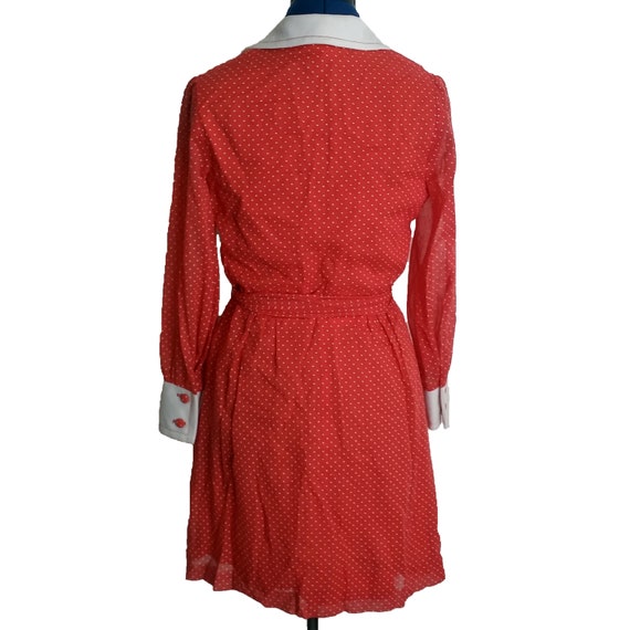 Vintage 60s 70s Red White Polka Dot House Dress M… - image 5