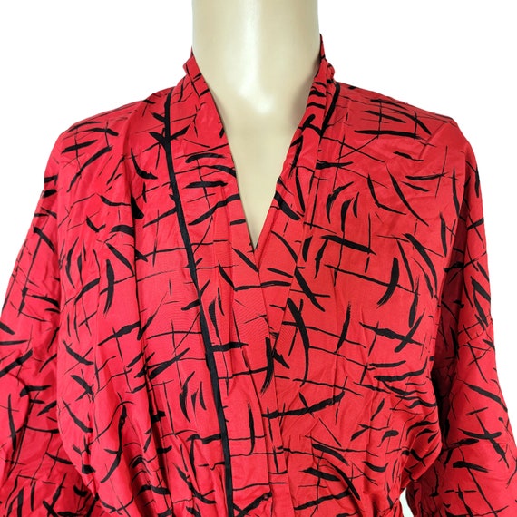 Vintage 90s Nightgown Sleep Shirt Kimono Robe Red… - image 3