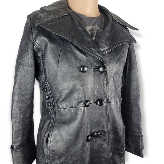 Vintage Black Leather Trench Coat - image 3