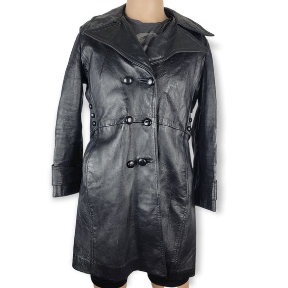 Vintage Black Leather Trench Coat - image 2