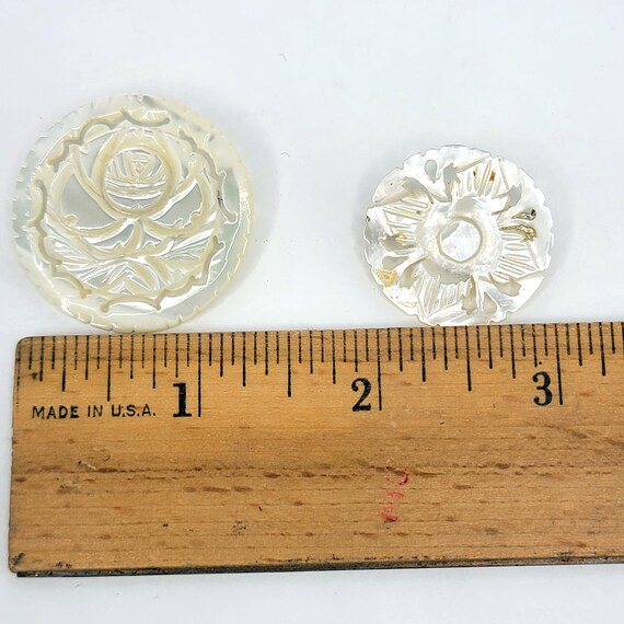 Vintage Hand Carved Mother of Pearl Floral Brooch… - image 9