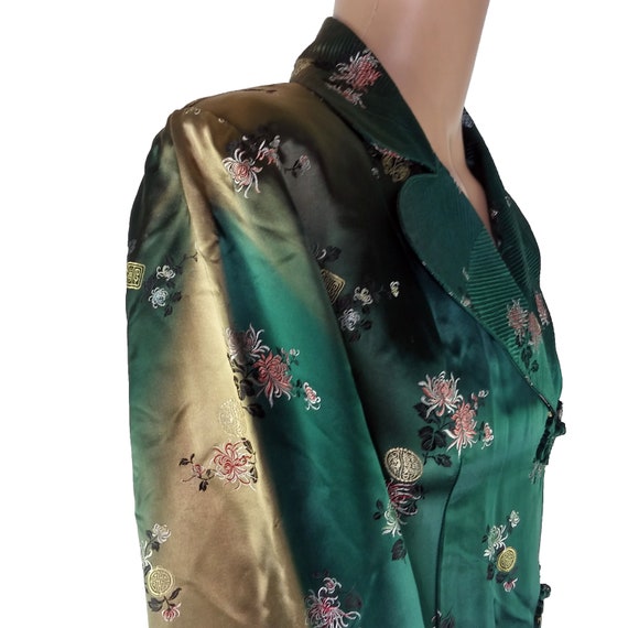 Vintage 59' - 79' Green Brocade Floral Asian Robe - image 4