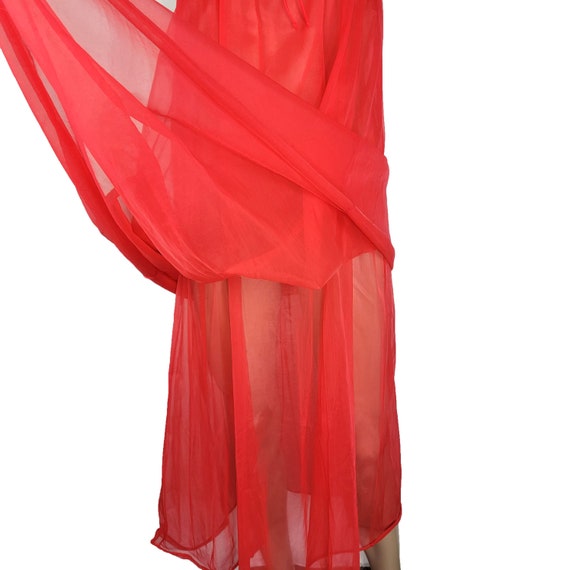Vintage 70s Dynasty Red Sheer Maxi Nightgown - image 8