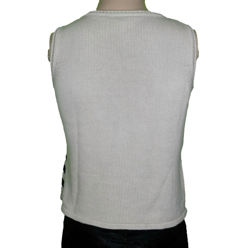 Vintage 80s Jones Wear Zebra Striped Sleeveless Sweater Vest Size Medium