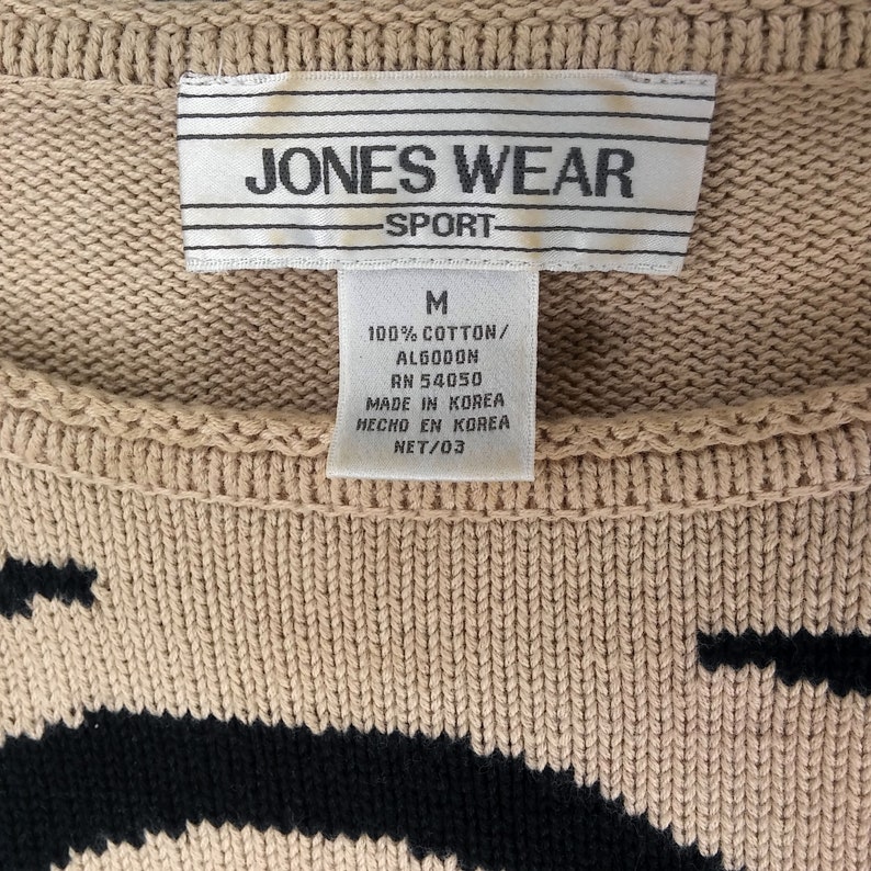 Vintage 80s Jones Wear Zebra Striped Sleeveless Sweater Vest Size Medium