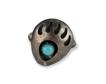 Vintage Navajo 925 Sterling Silver Turquoise Bear Claw Ring Size 5
