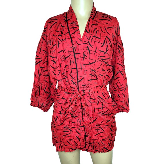 Vintage 90s Nightgown Sleep Shirt Kimono Robe Red… - image 2