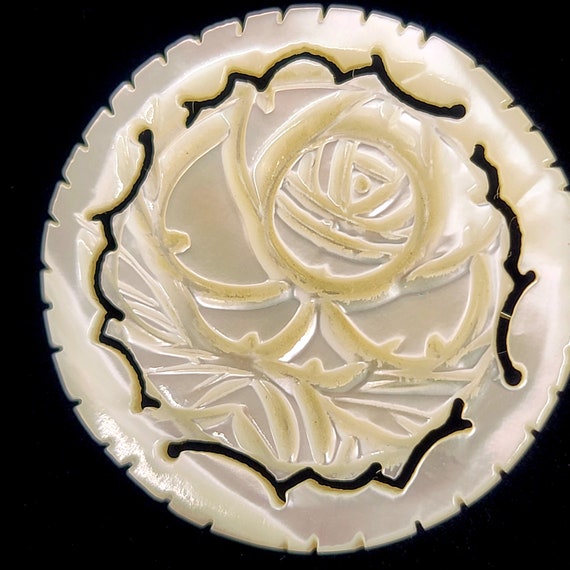 Vintage Hand Carved Mother of Pearl Floral Brooch… - image 6