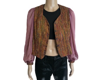 Vintage 70s Hand Loomed Renaissance Fortune Teller Button Front Top