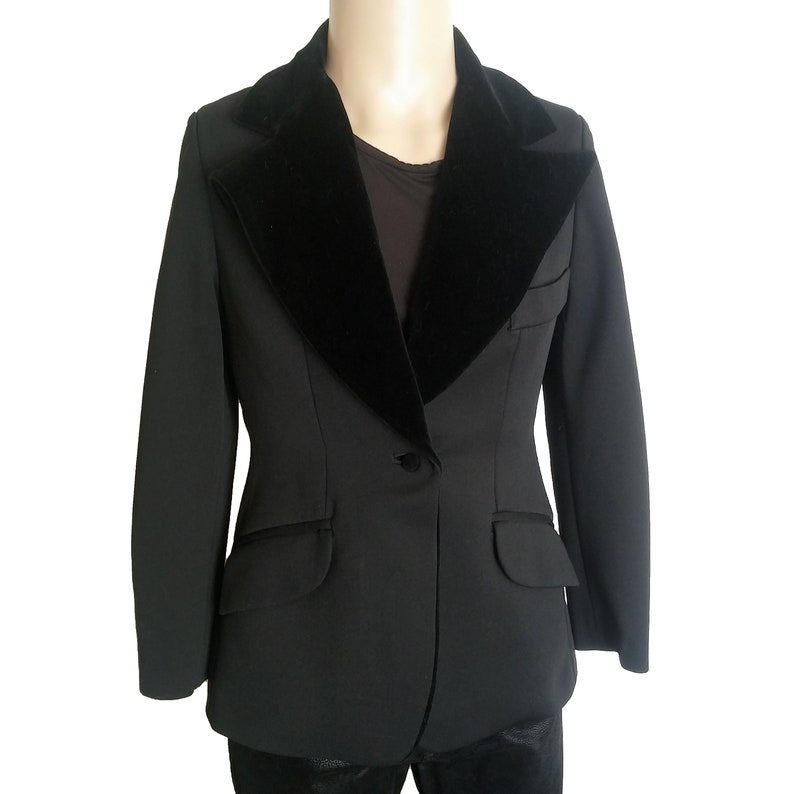 Vintage 60s Lilli Ann Knits Black Velvet Trim Blazer Coat Jacket image 2