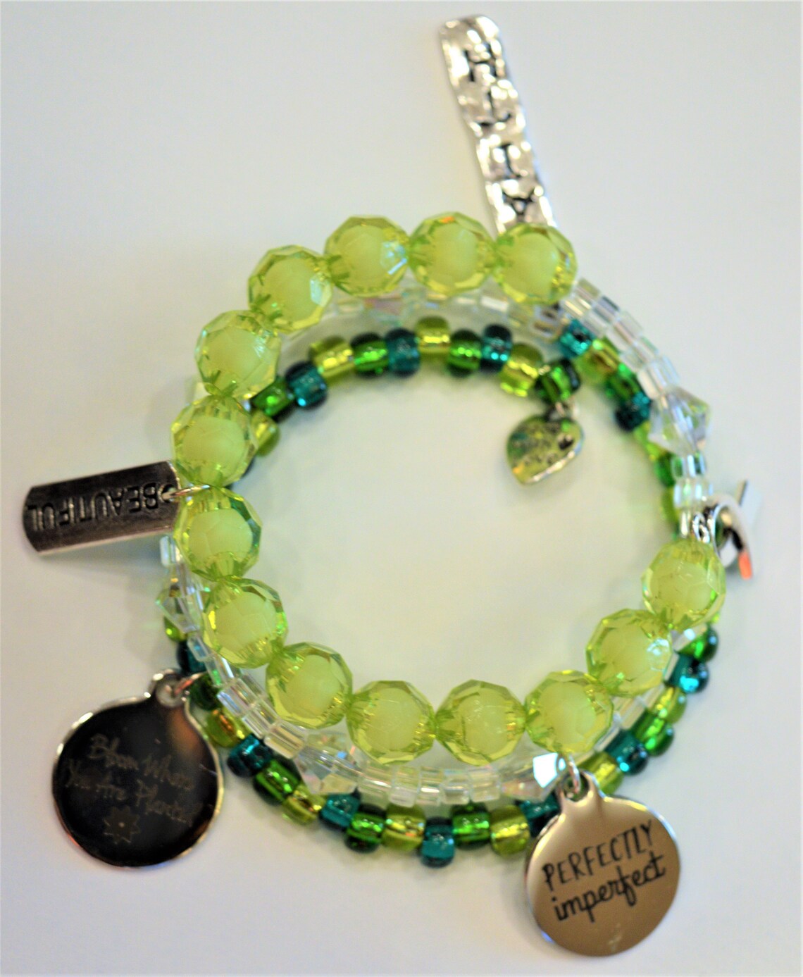 Inspirational Beaded Memory Wire Charm Bracelet Etsy