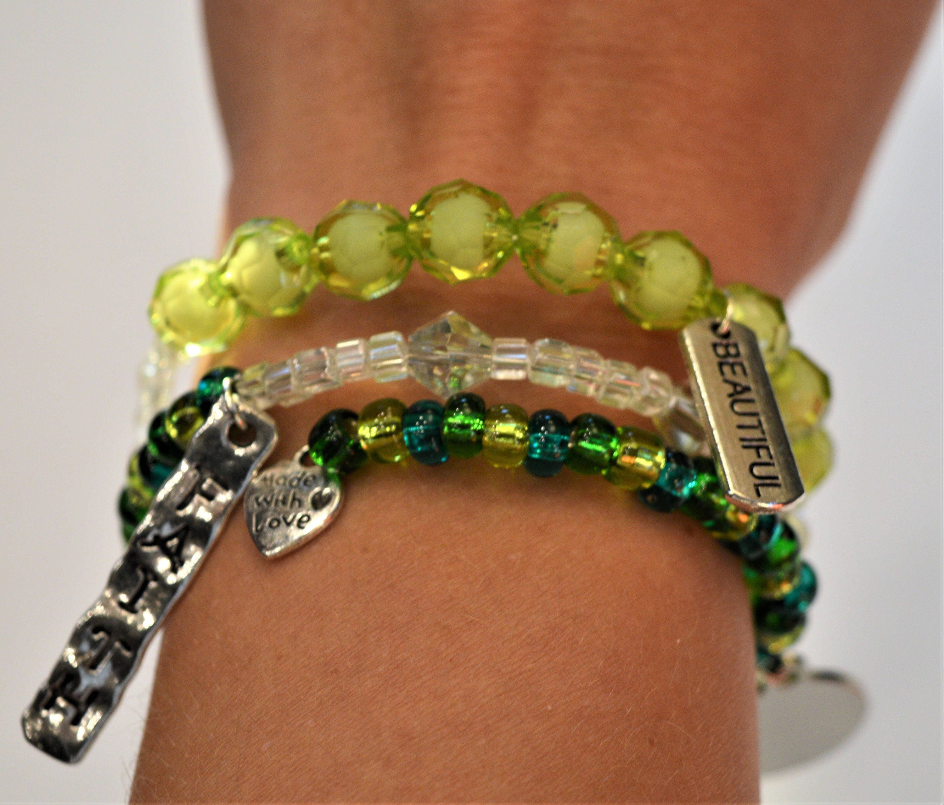 Inspirational Beaded Memory Wire Charm Bracelet Etsy