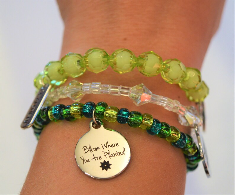 Inspirational Beaded Memory Wire Charm Bracelet Etsy