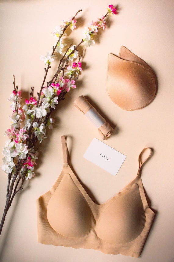 Nude Apricot Thin-strap Wireless and Seamless Bra | Super-comfy and sexy design | Perfect for daily life, home working, sports or maternity.