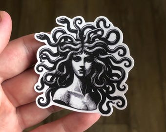 Dark Grey Medusa Bust Matte Vinyl Sticker | Greek Mythology Medusa Face With Snakes Decal