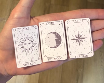 Black And White Tarot Cards 3 Matte Vinyl Sticker Set | The Sun The Moon The Star Stickers