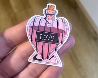 Love Potion Matte Vinyl Sticker | Witchy Pink Heart Shaped Bottle With Cork Decal