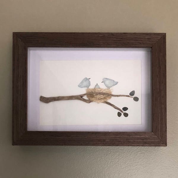 Art - 5 x 7 frame - familie vogels kiezel