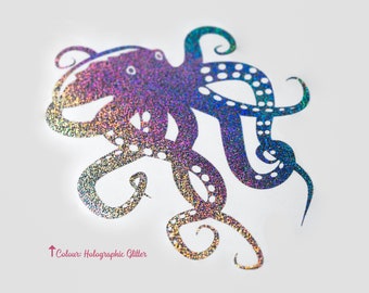 Holographic Glitter Octopus Vinyl Decal – Laptop, Car, Water Bottle