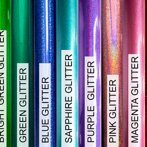 May include: A variety of glitter colors, including black, mirror orange, mirror gold, gold, bright yellow, bright green, green, blue, sapphire, purple, pink, magenta, red, rose gold, blush pink, holographic, big holo, and holographic glitter.