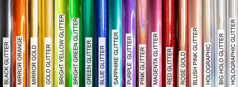 May include: A variety of glitter colors, including black, mirror orange, mirror gold, gold, bright yellow, bright green, green, blue, sapphire, purple, pink, magenta, red, rose gold, blush pink, holographic, big holo, and holographic glitter.