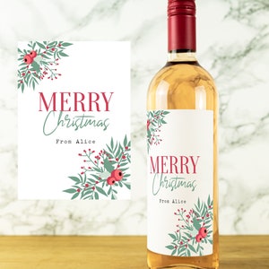 Etiqueta personalizada para garrafa de vinho de Natal com Feliz Natal, sobrenome