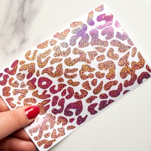 Feuilles d'autocollants holographiques à imprimé léopard et paillettes
