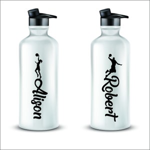 Calcomanía de vinilo de baloncesto con nombre: jugador de baloncesto y letras de vinilo, perfecta para botellas de agua para equipos deportivos