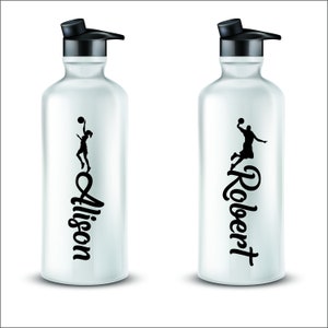 Basketball Vinyl Decal With Name - Basketball player and vinyl lettering, perfect on water bottles for Sport teams